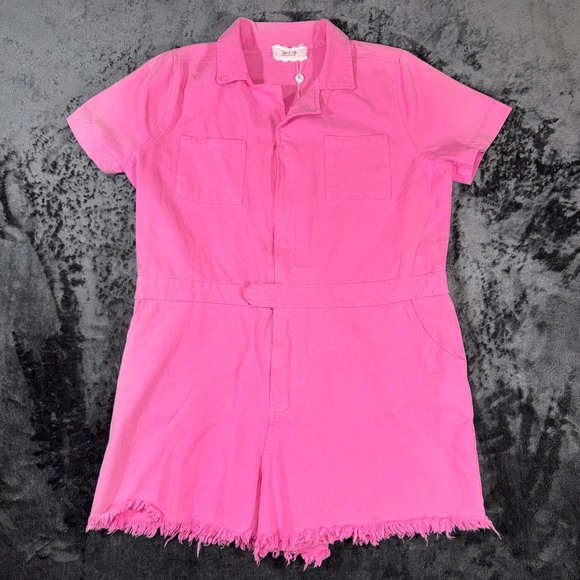 Sadie & Sage Pants - Sadie & Sage Pink‎ Sweet Pea Denim Romper Utility Jumpsuit AG1901TW XL NEW
